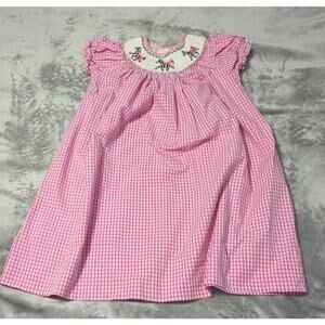 Marmellata Pink Gingham Short Sleeve Zebra Smocked Dress Sz 4T